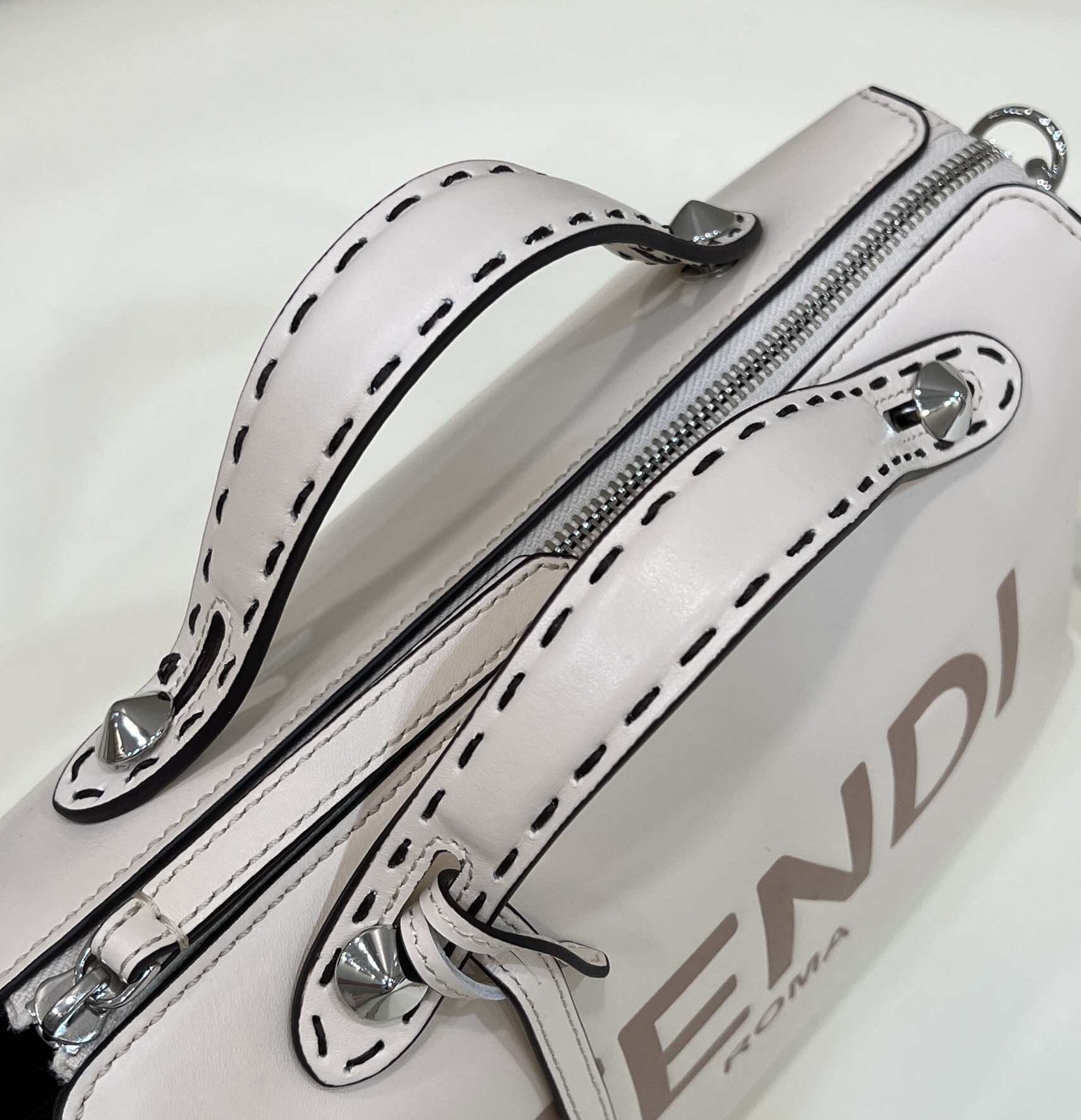 Fendi Medium By The Way Leather Boston Shoulder Bag White